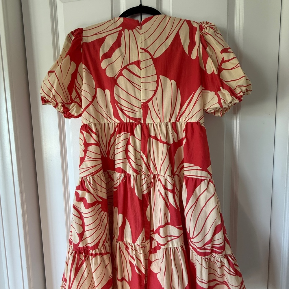 Hutch Evereve short sleeve Coral and Cream Floral V-Neck Dress small 100% cotton - Picture 8 of 8